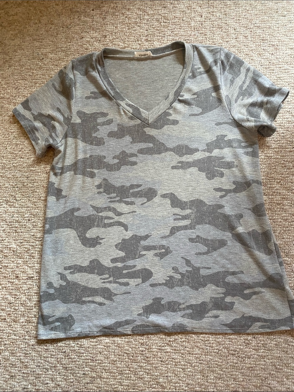ADORA Gray Camouflage V-Neck Top